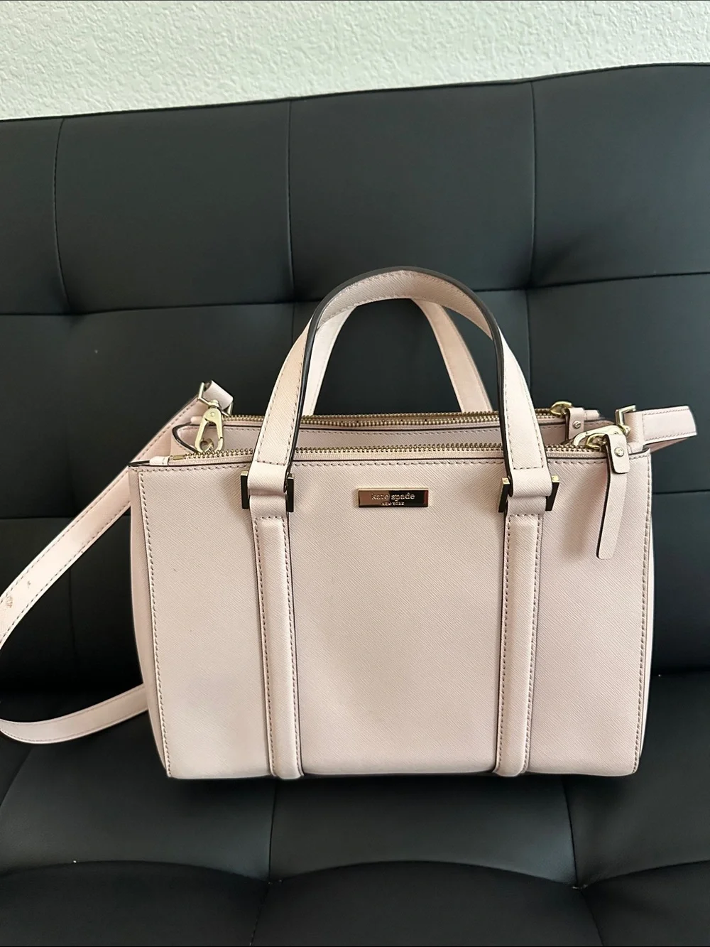 kate spade Pale Pink Saffiano Leather Satchel with Gold Hardware